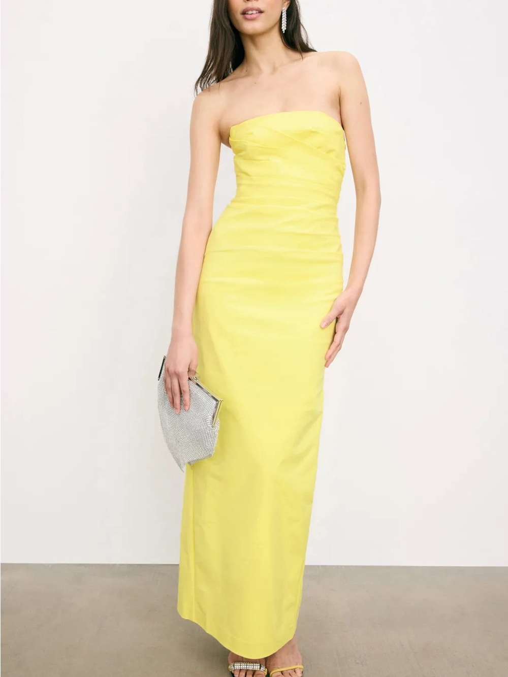NWT Shona Joy Lani Strapless Draped Maxi Dress Size 2 Lemonade Yellow
